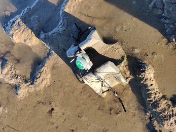 Seagrass trial equipment in the muddy intertidal area