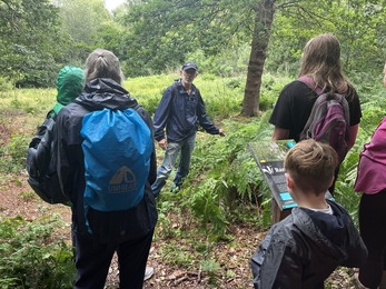 Steve Spicer (volunteer) hosting a guided walk at Fir Tree Wood
