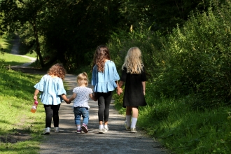 Langdon children walking