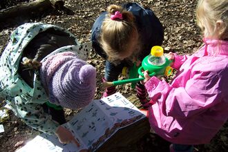 Children using equipment to search for bugs