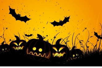 Spooky Halloween Pumpkins and Bats