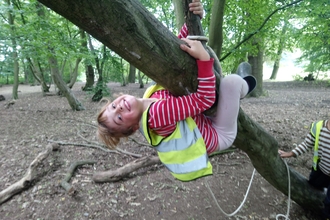 girl hanging on a tree