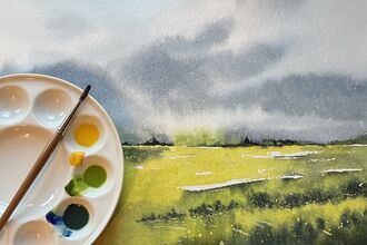 Watercolour of the countryside with paints.