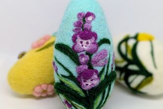 Needle felt egg, green winged orchid