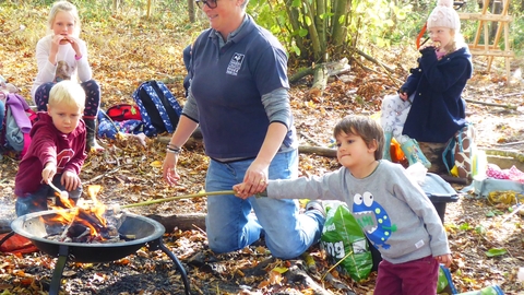 Forest school group in woodland