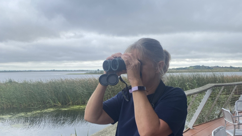 Trying binoculars 