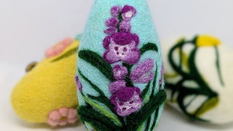 Needle felt egg, green winged orchid