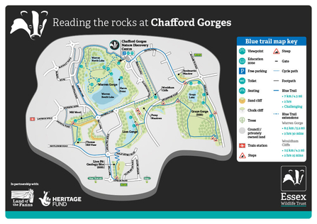 Reading the rocks at Chafford Gorges - blue trail