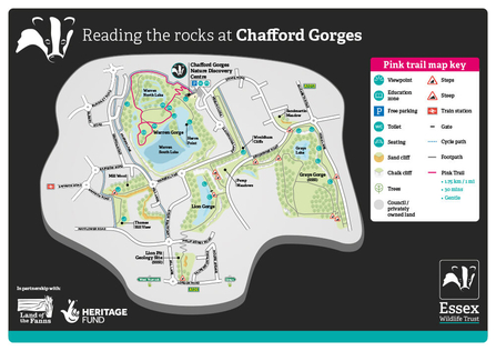 Reading the rocks at Chafford Gorges - pink trail