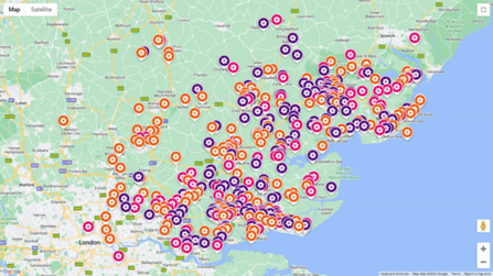 Map of Big Wild Seed Sow patches in Essex