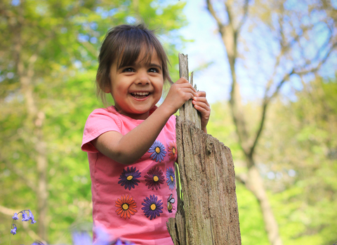 Watch child with bluebells