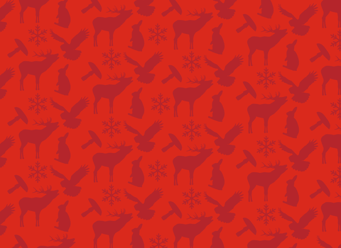 Red background with wildlife silhouettes 